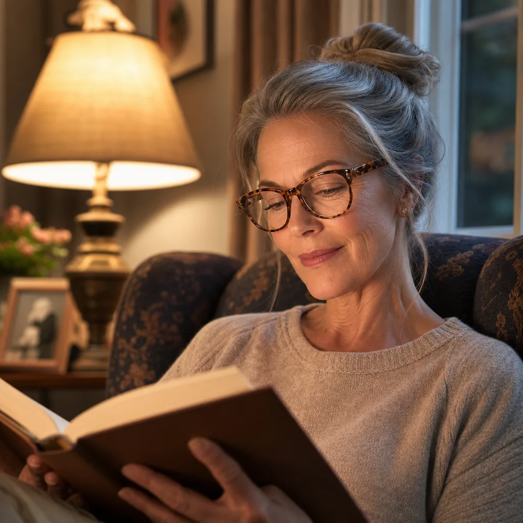 Woman wearing Kivlens reading glasses